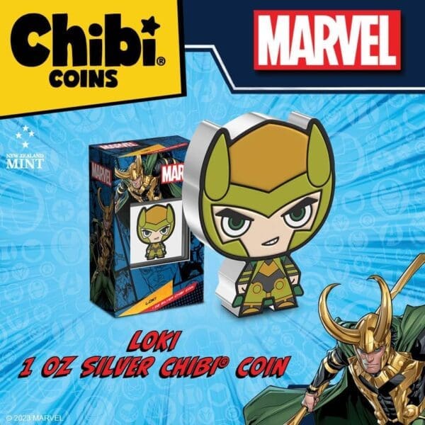 2023 Loki - Marvel 1oz Silver Coloured Proof Chibi® Coin - Image 5