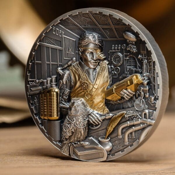 2023 $20 Steampunk Science Lab 3oz Silver Selective Gilded Coin - Image 10