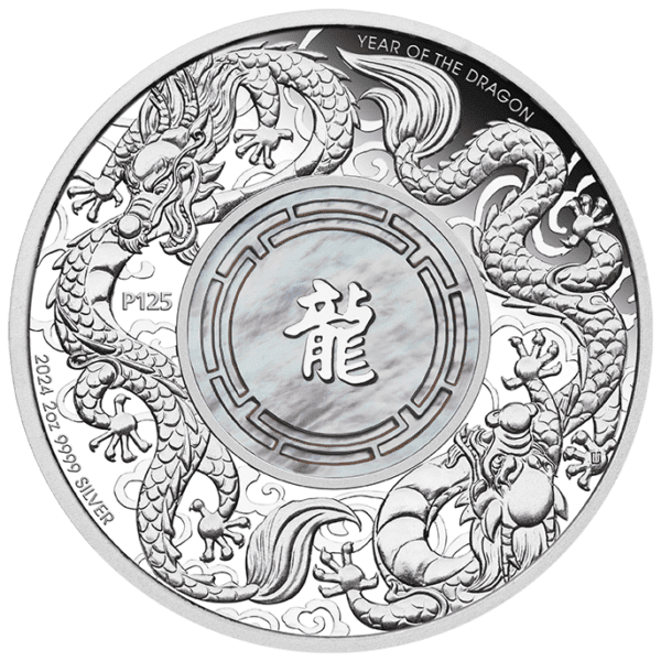 2024 $2 Double Dragon With Mother Of Pearl 2oz Silver Proof Coin - Image 2