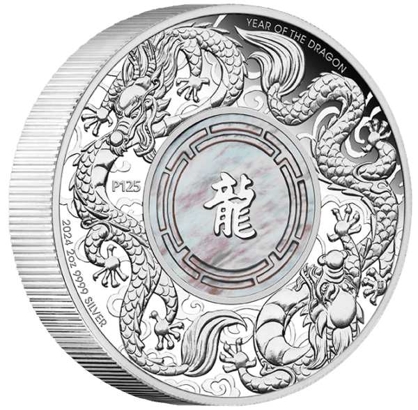 2024 $2 Double Dragon With Mother Of Pearl 2oz Silver Proof Coin