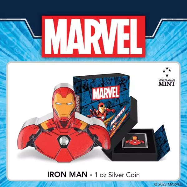 2023 $2 Marvel Iron Man 1oz Silver Colouried Proof Coin - Image 7