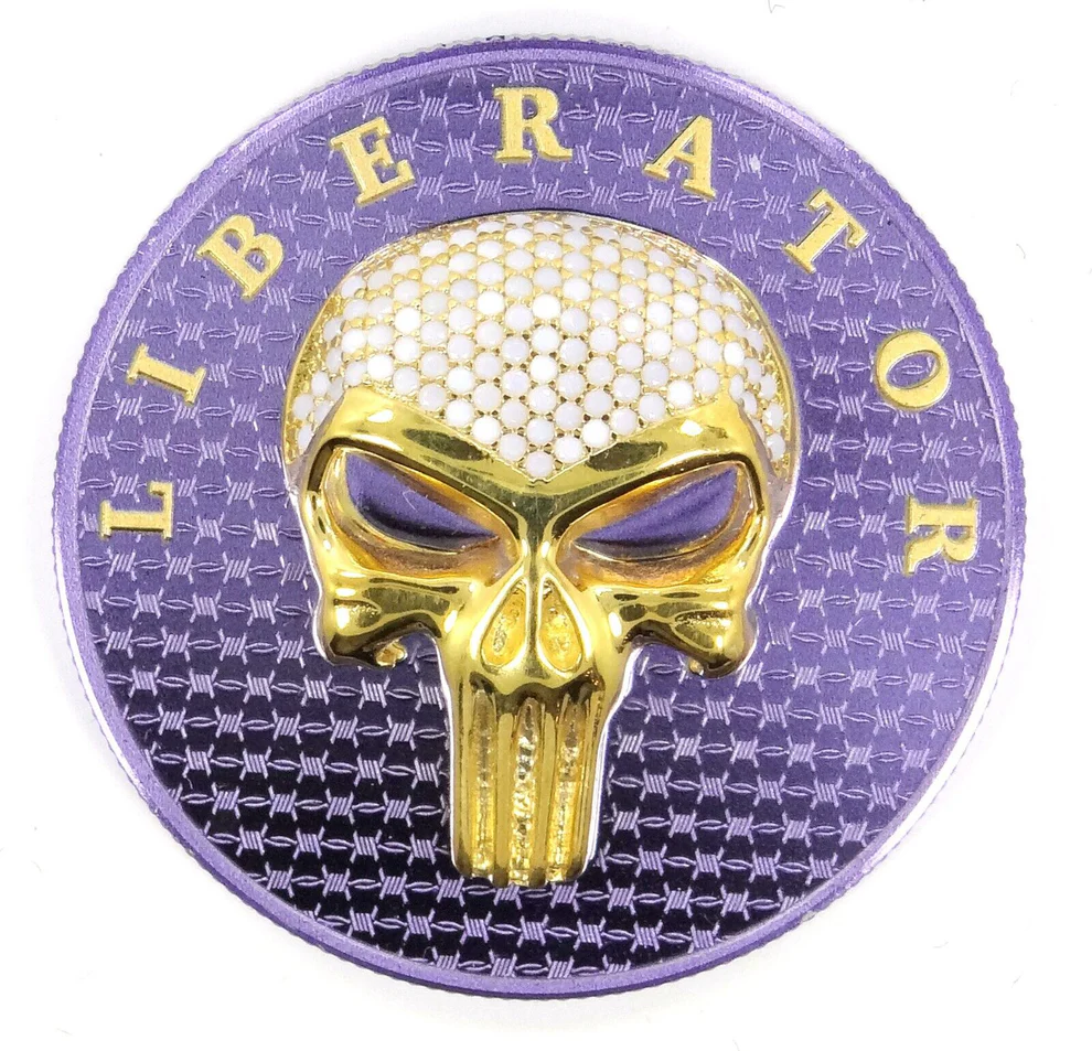 2021 The Liberator Gold & Violet Skull 1oz Silver Coloured Proof Coin
