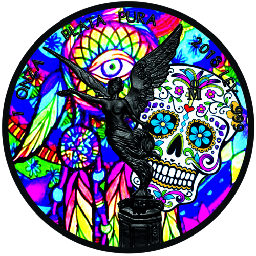 2018 Day of the Dead 1oz .999 Silver Libertad Ruthenium Plated Coin