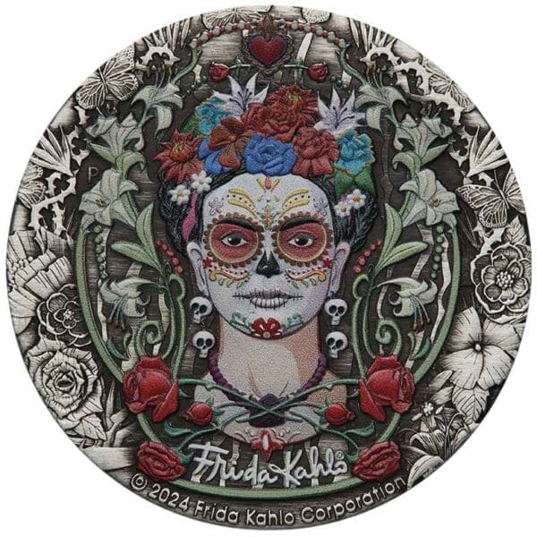 2024 $2 Frida Kahlo 2oz Silver Antiqued Coloured Coin