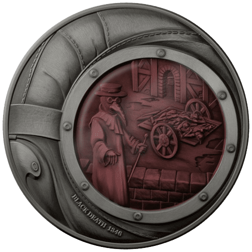 2024 $5 Black Death - Human Tragedies .999 2oz Silver Antiqued Coin