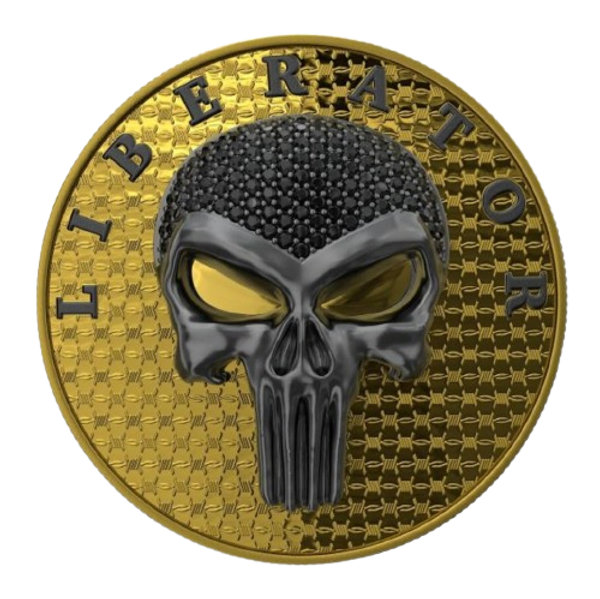 2021 The Liberator Ruthenium Skull Swarovski 1oz Silver Coloured Gilded BU Coin