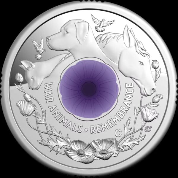 2024 $2 War Animals Remembrance ‘C’ Mintmark Coloured Fine Silver Proof Coin