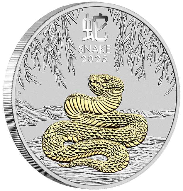 2025 $1 Australian Lunar Series III Year of the Snake 1oz Silver Coin In Capsule