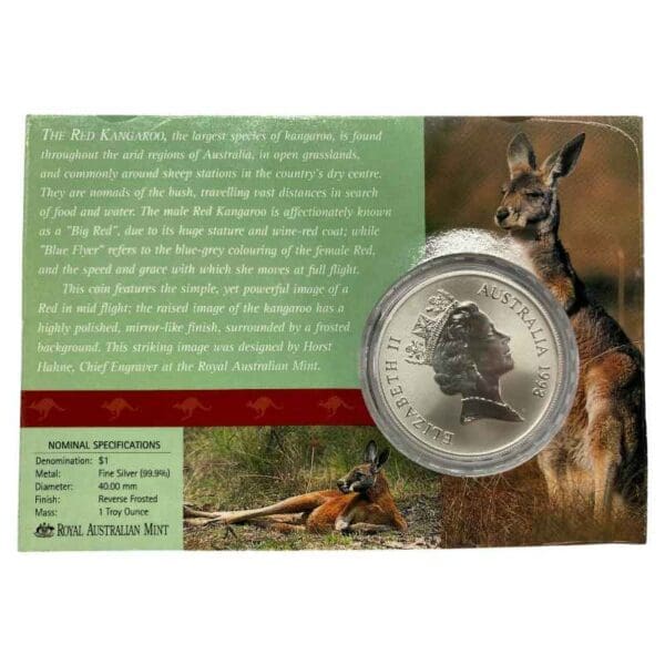 1998 $1 Kangaroo Series 1oz Silver Frosted UNC Coin - Image 2