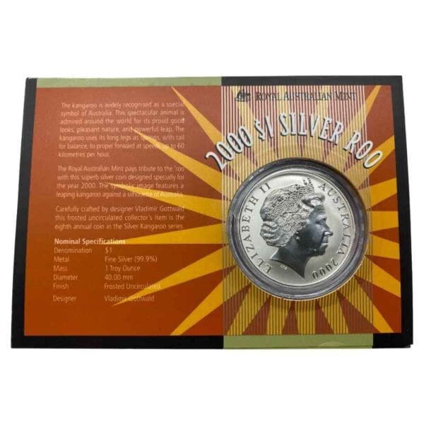 2000 $1 Kangaroo Series 1oz Silver Frosted UNC Coin - Image 2