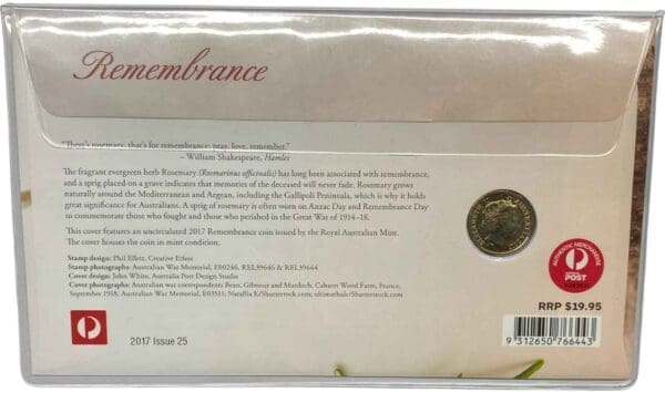 2017 $2 Remembrance Day C Mintmark Coloured PNC - Image 2