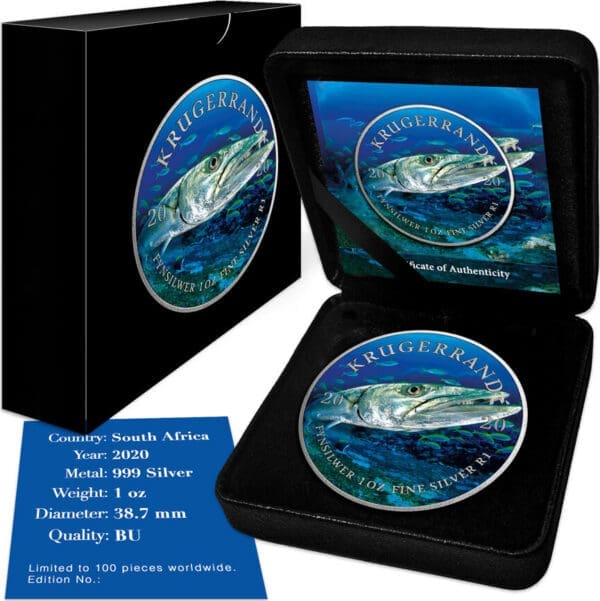 2020 Barracuda - Ocean Giants 1oz Silver Coloured Krugerrand Coin - Image 2