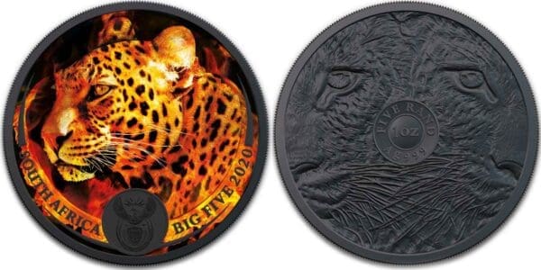 2020 Burning Leopard 1oz Silver Coloured Ruthenium South Africa Coin