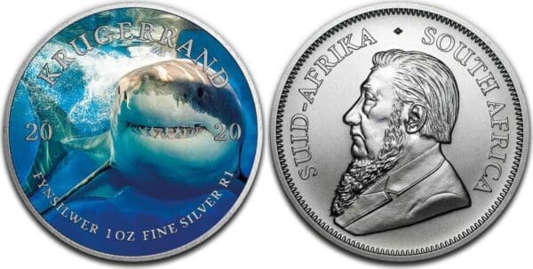 2020 Great White Shark - Ocean Giants 1oz Silver Coloured Krugerrand Coin