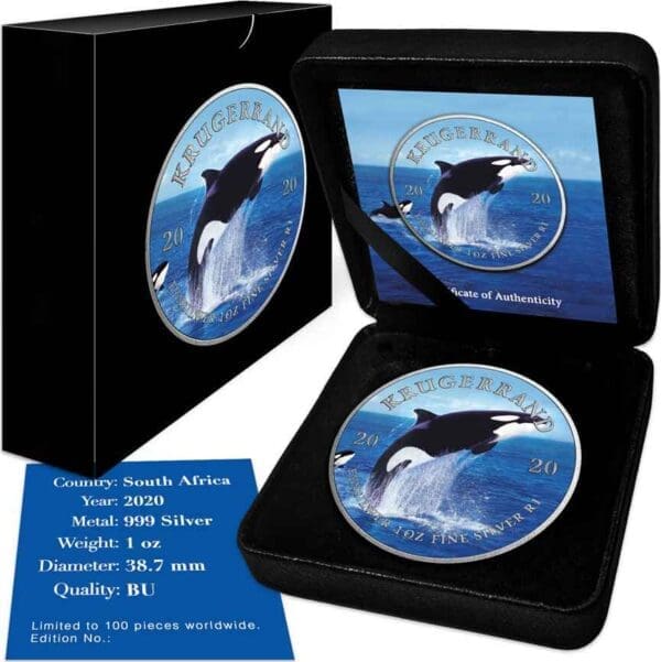 2020 Killer Whale - Ocean Giants 1oz Silver Coloured Krugerrand Coin - Image 2