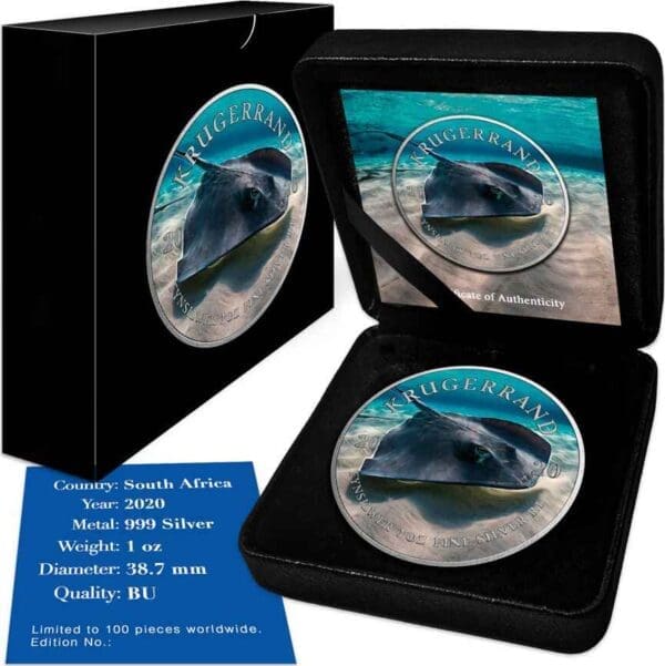 2020 Stingray - Ocean Giants 1oz Silver Coloured Krugerrand Coin - Image 2