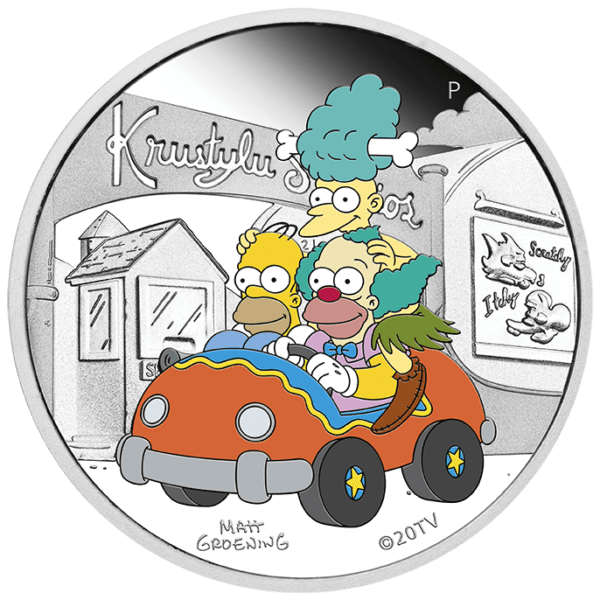 2022 $1 The Simpsons - Krusty Lu Studios 1oz Silver Proof Coloured Tuvalu Coin - Image 3