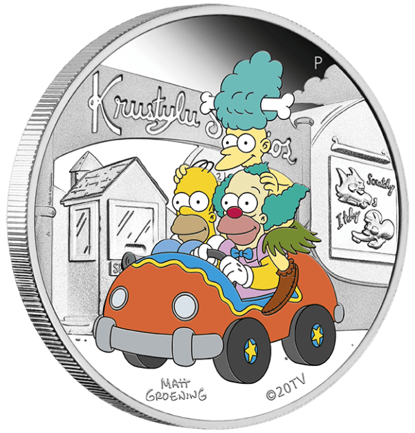 2022 $1 The Simpsons - Krusty Lu Studios 1oz Silver Proof Coloured Tuvalu Coin - Image 4