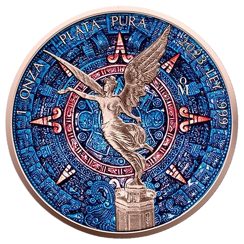 2023 Libertad Aztec Calendar 1oz Colorized & Rose Gold Gilded Mexico Coin
