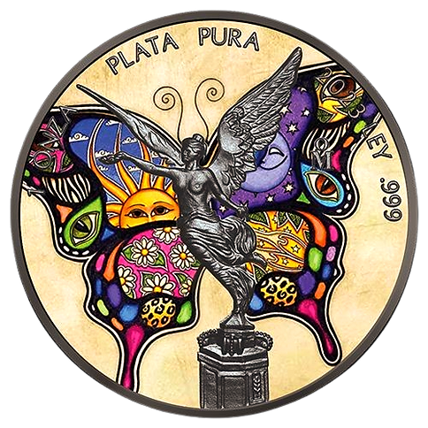 2023 Libertad Butterfly Art 1oz Silver Color & Ruthenium Plated Coin