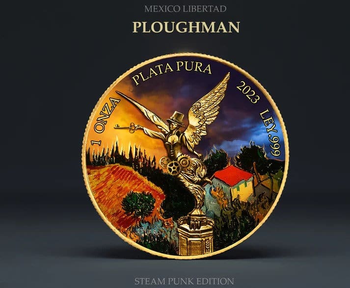 2023 Libertad Van Gogh Ploughman Steampunk Edition 1oz Gilt Colorized Coin