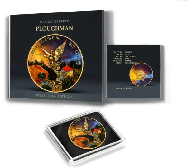 2023 Libertad Van Gogh Ploughman Steampunk Edition 1oz Gilt Colorized Coin - Image 3