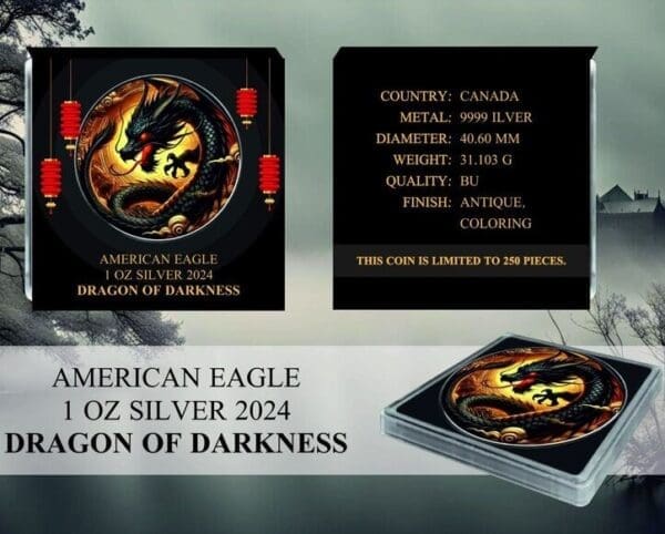 2024 Dragon of Darkness American Eagle Dragons Series 1oz Silver Colourised Coin - Image 2