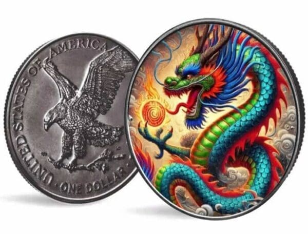 2024 Dragon of Light American Eagle Dragons Series 1oz Silver Colourised Coin - Image 3