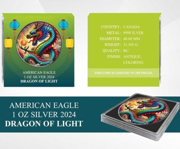 2024 Dragon of Light American Eagle Dragons Series 1oz Silver Colourised Coin - Image 2