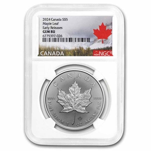 2024 Canada 1oz Silver Maple Leaf NGC Gem BU Early Releases Slab