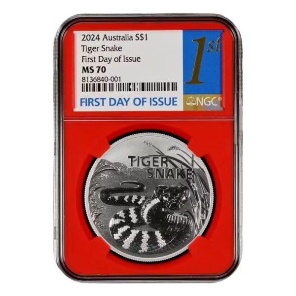 MS70 2024 $1 Tiger Snake - Australia's Most Dangerous 1oz Silver BU NGC Coin