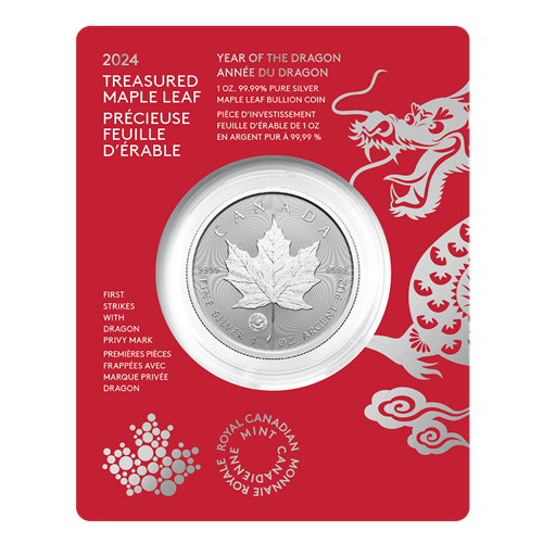2024 $5 Year of the Dragon Privy Mark Treasured 1oz Silver Maple Leaf Coin