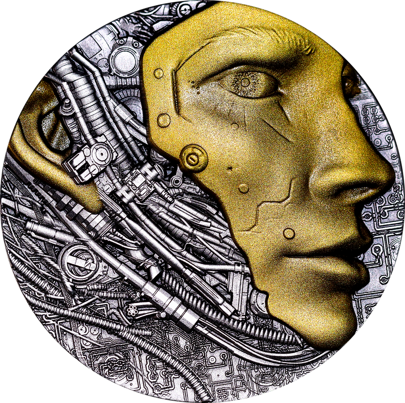 2024 2,000 Francs CFA Future With AI 2oz Silver Antiqued Gilded Ultra High Relief Coin