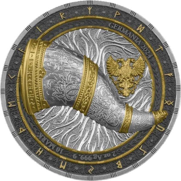 2024 Artefacts: Gjallarhorn 2oz Silver Ultra High Relief Gilded Coin - Image 2