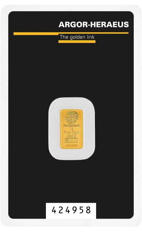 1g Argor-Heraeus 99.99% Pure Gold Minted Bar