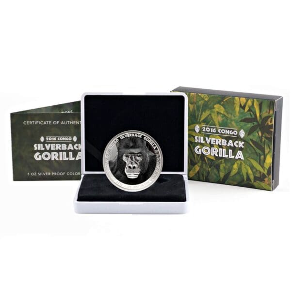 2016 Congo Silverback Gorilla 1oz Silver Proof Coloured Coin - Image 3