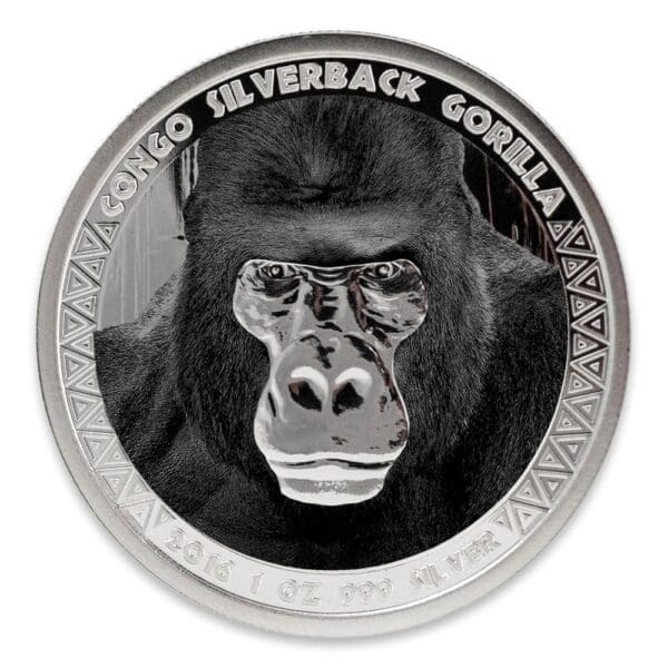 2016 Congo Silverback Gorilla 1oz Silver Proof Coloured Coin