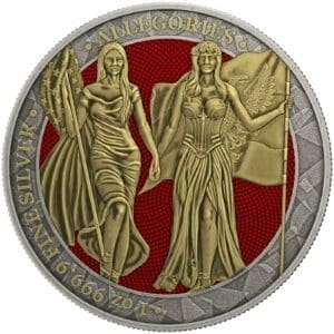 2019 5 Marks Allegories Germania & Columbia 1oz Silver Antiqued Red Coin