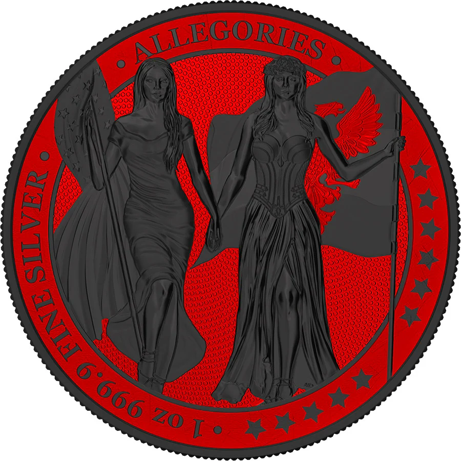 2019 5 Marks Allegories Germania & Columbia 1oz Silver Space Red Ruthenium Coin