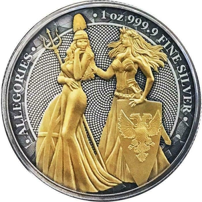 2019 5 Marks Britannia Germania 1oz Silver Gilded & Antiqued Coin