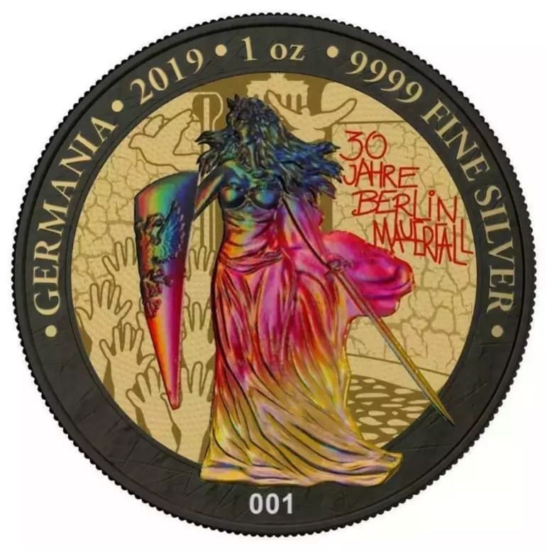 2019 5 Mark Lady Germania Fall of the Berlin Wall 1oz Silver Coin