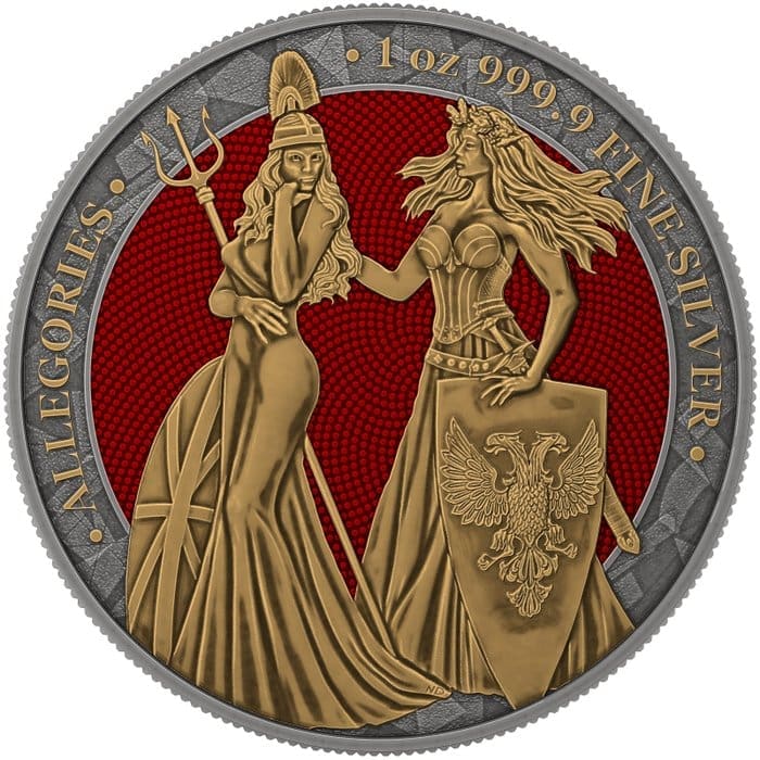 2019 5 Marks Allegories Germania Britannia 1oz Silver Red Terracotta Silver Coin