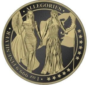 2019 5 Marks Columbia & Germania 1oz Silver Black Varnish & Gilded Coin