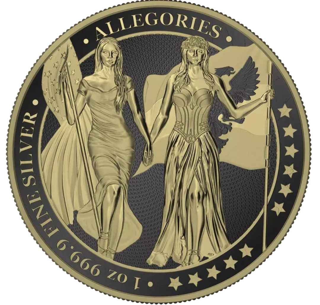 2019 5 Marks Columbia & Germania 1oz Silver Black Varnish & Gilded Coin