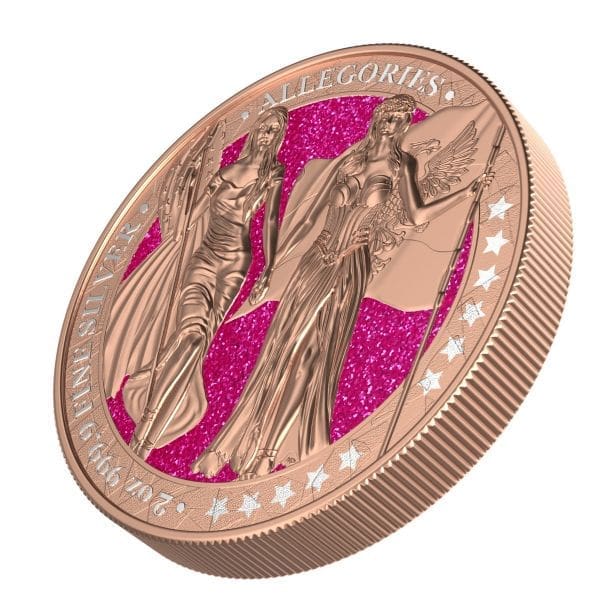 2019 Allegories Columbia Germania Gilded Pink Diamond Dust 2oz Silver Coin