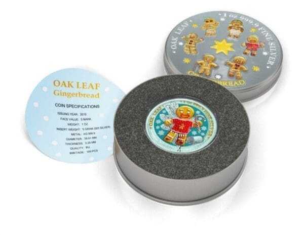2019 Gingerbread Man Candy Sweater Germania Oak Leaf 1oz Silver Coin Bejewelled - Image 4