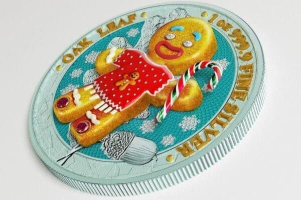 2019 Gingerbread Man Candy Sweater Germania Oak Leaf 1oz Silver Coin Bejewelled - Image 2