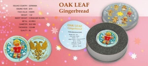 2019 Gingerbread Man Candy Sweater Germania Oak Leaf 1oz Silver Coin Bejewelled - Image 5
