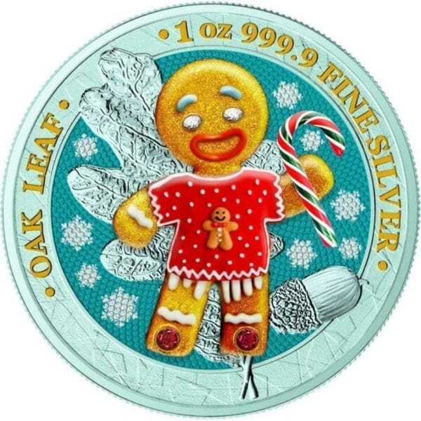 2019 Gingerbread Man Candy Sweater Germania Oak Leaf 1oz Silver Coin Bejewelled