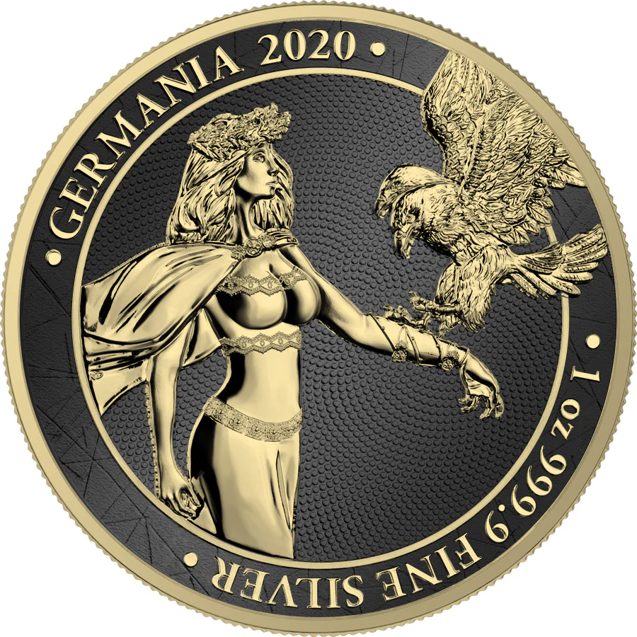 2020 5 Mark Lady Germania Space Black 1oz Colored Silver Coin